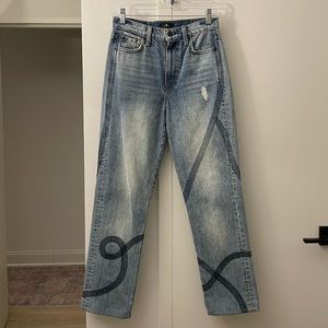 7 for all Mankind Embroidered Straight Leg Jeans